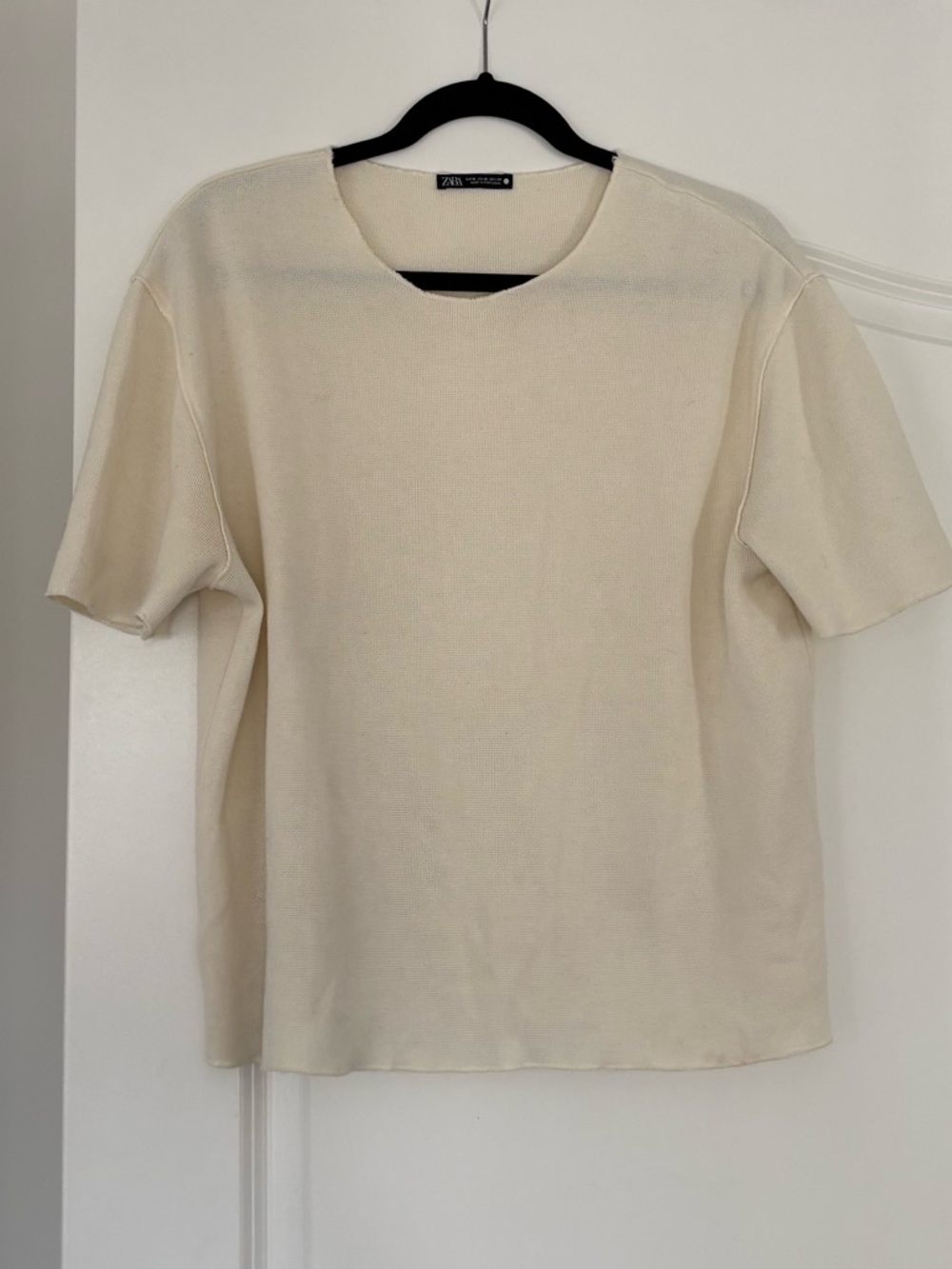 Zara Cream Short-Sleeve Knit Top